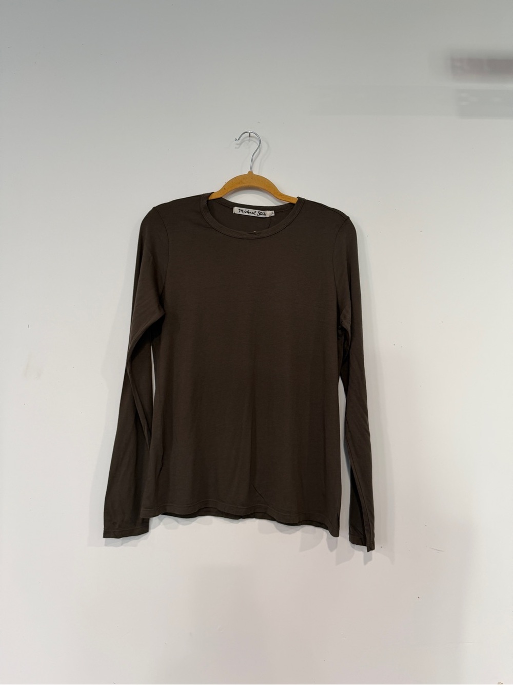 Michael Stars Jersey Olive Crewneck Long Sleeve Top